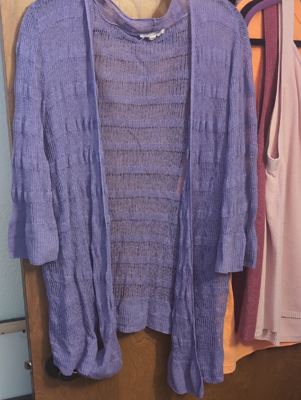 Eileen Fisher Lavender Open-Front Sheer Knit Linen Cardigan - Picture 1 of 6